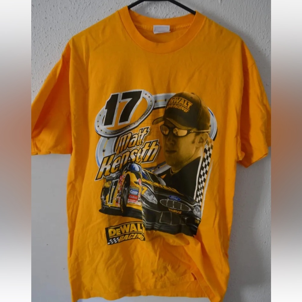 Vintage Matt Kenseth Nascar Racing T Shirt Men's SZ L Dewault Tools Yellow